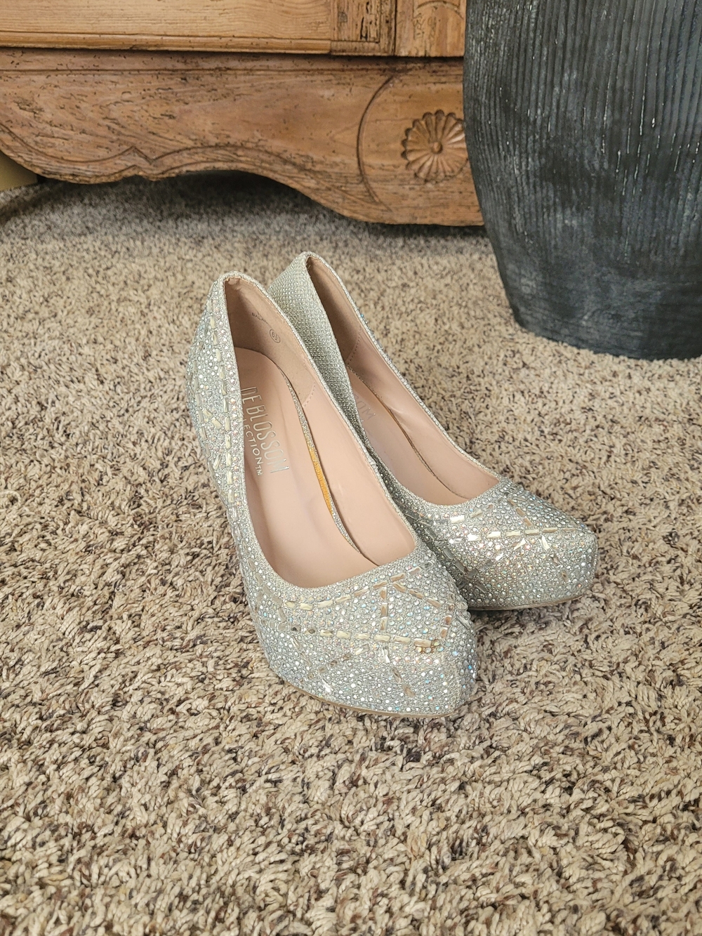 Life Stride Silver Crystal Platform Pumps